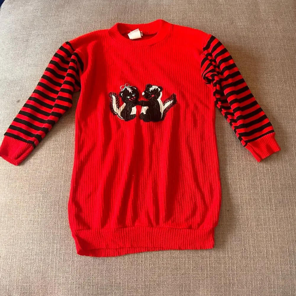 Vintage Red & Black Striped Skunk Pajama Set Kids Size 6